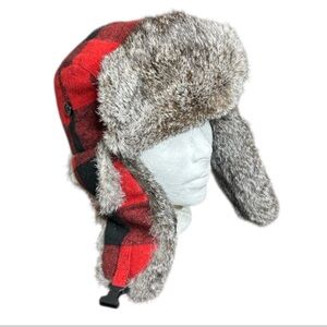 Yukon Tracks Buffalo Plaid Trapper Hat Genuine Rabbit Fur Unisex Size L